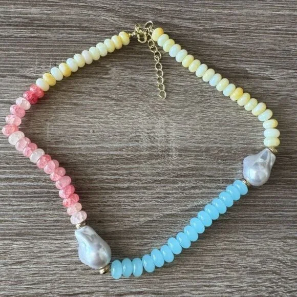 Multicolor Beaded Necklace with Pearls A1344 - Picture 3 of 5